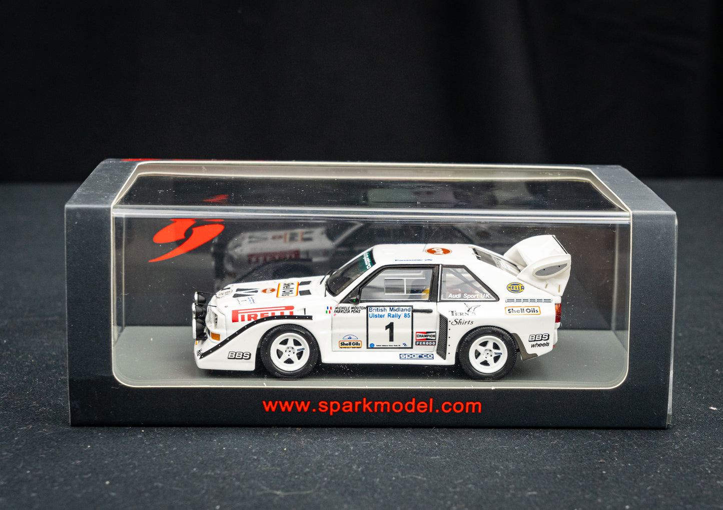Audi Sport quattro S1 E2 #1 M. Mouton / F. Pons Ulster Rallye 1985 - Spark 1:43