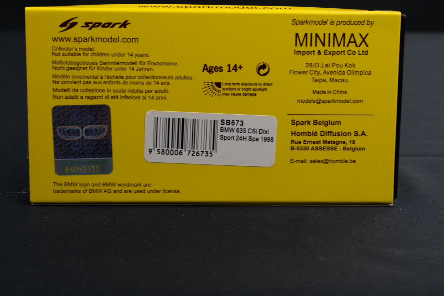 BMW 635csi #7 lim. 300 pcs. Fevrot / di Gioia / Delavallade - 24h Spa 1988 Spark 1:43