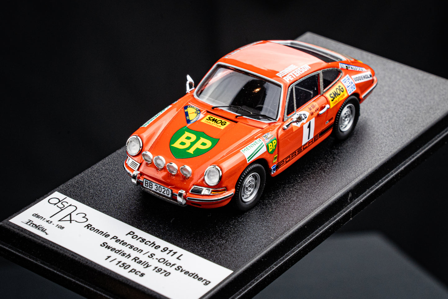 Porsche 911 L #1 Ronnie Peterson / Svedberg - Rallye Schweden 1970 lim. 150 Stk. Trofeu DSN 1:43