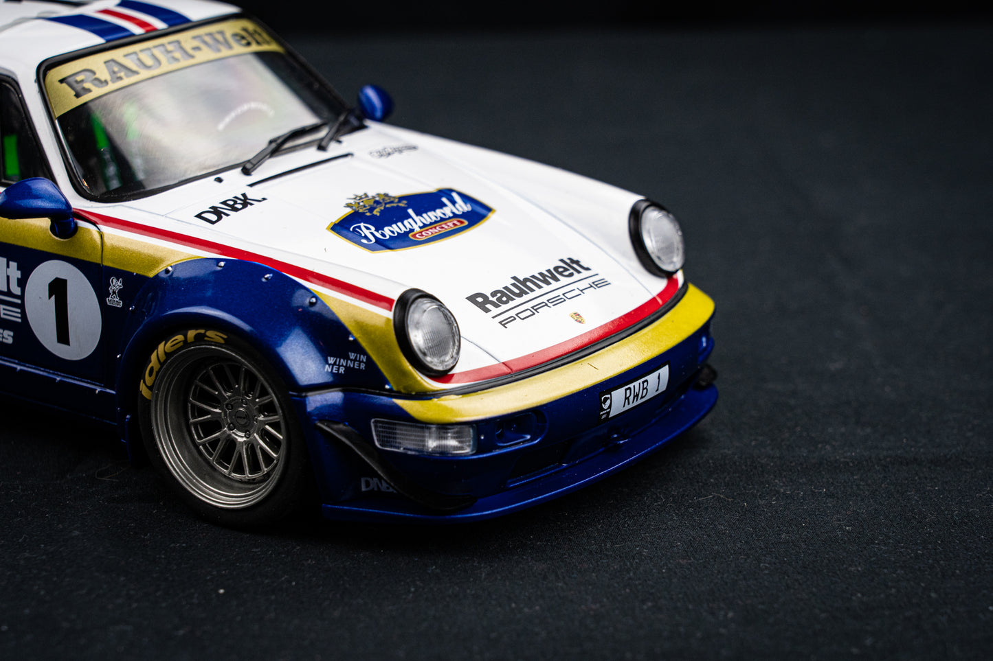 Porsche 911 (964) RWB Rauh - Welt 2022 blue / white / red / gold - Solido 1:18