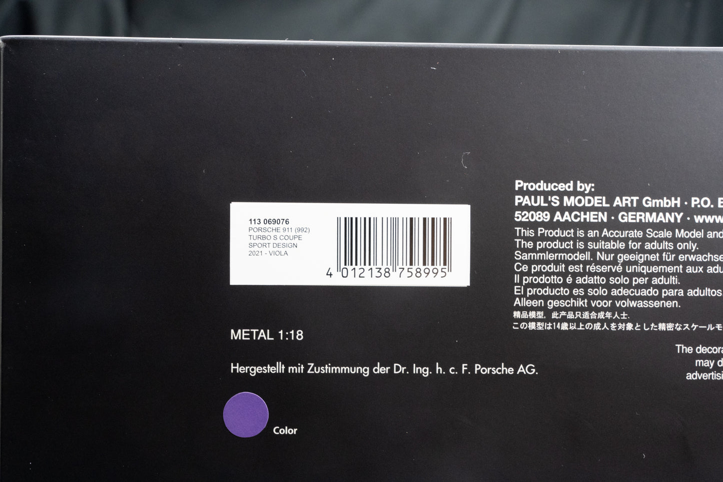 Porsche 911 (992) Turbo S Coupe 2021 - Sport Design violet Minichamps 1:18