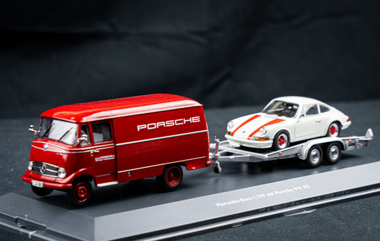 Schuco Car - Set 1:43 Mercedes L319 Transporter mit Porsche 911 RS am Hänger