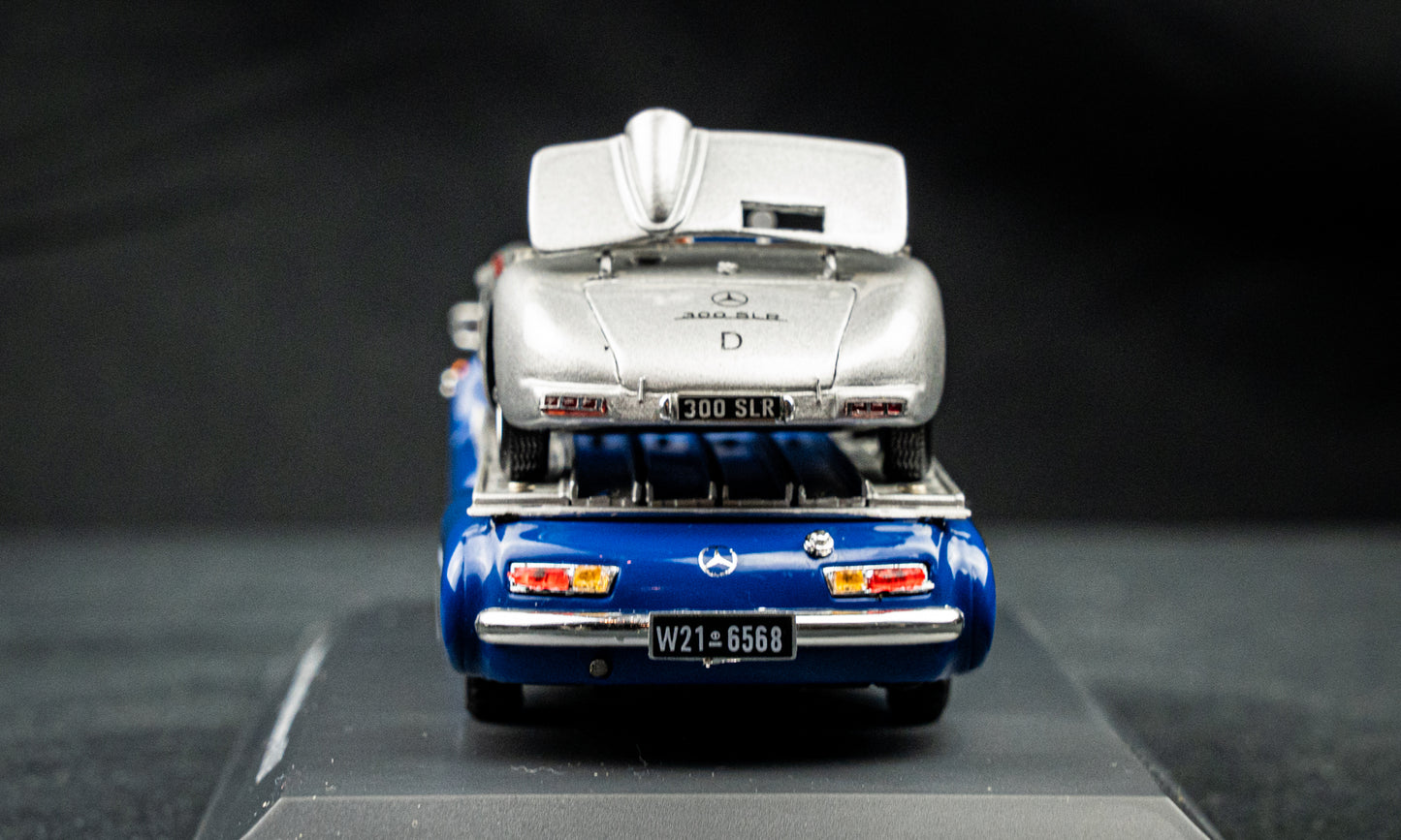 Mercedes Benz Transporter mit Mercedes Benz 300 SLR und Figur Alfred Neubauer - Schuco 1:43