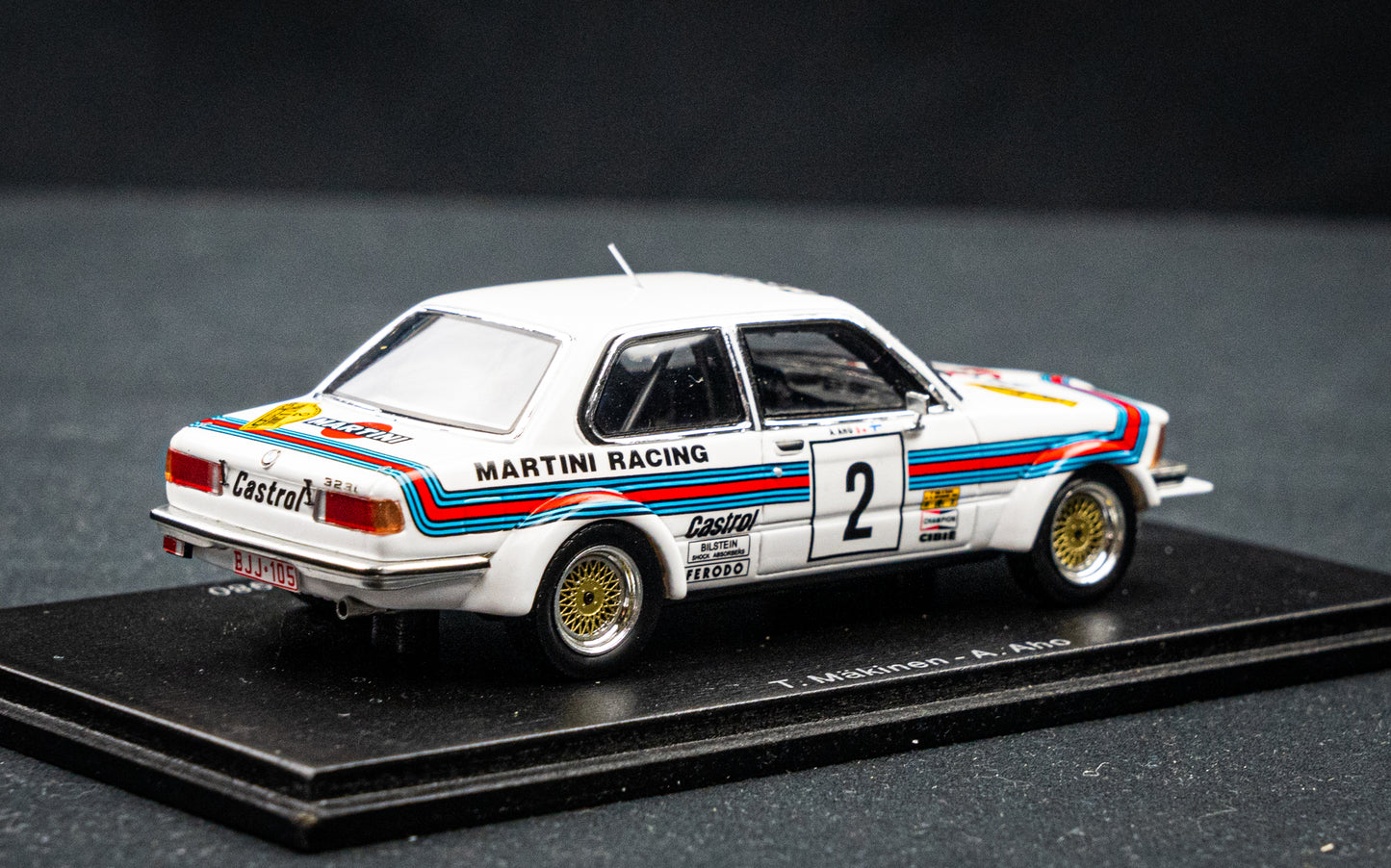 BMW 323i E21 Gr.2 #2 T. Mäkinen / A. Aho Rallye du Condroz 1980 1:43 Spark