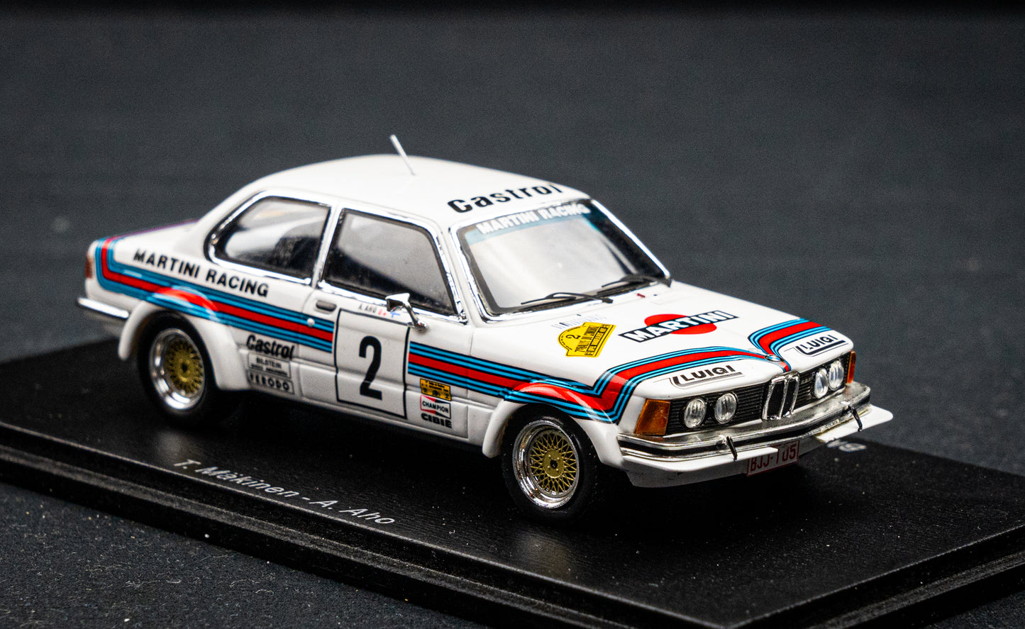 BMW 323i E21 Gr.2 #2 T. Mäkinen / A. Aho Rallye du Condroz 1980 1:43 Spark