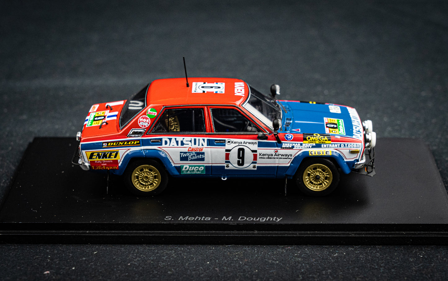 Datsun Violet 160J GT #9 S. Mehta / M. Doughty - Sieger Safari Rallye 1979 - Spark 1:43