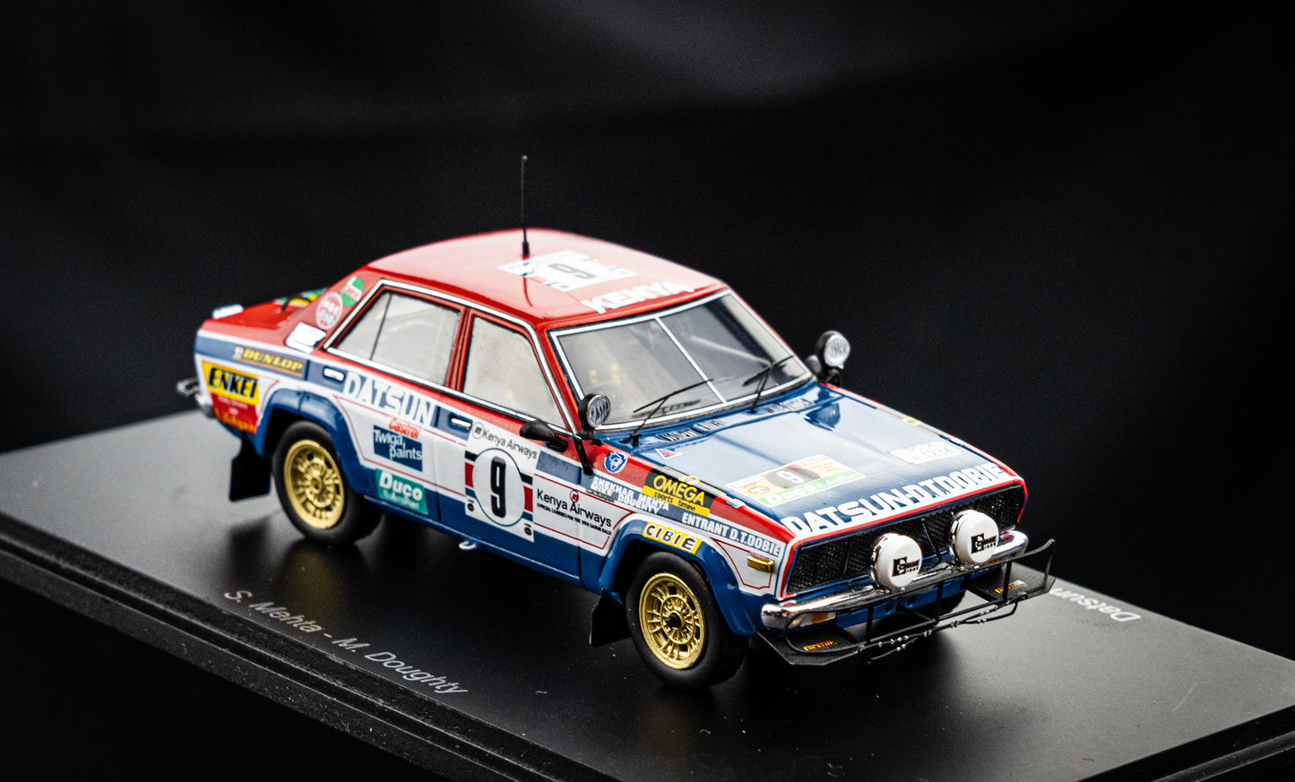 Datsun Violet 160J GT #9 S. Mehta / M. Doughty - Sieger Safari Rallye 1979 - Spark 1:43