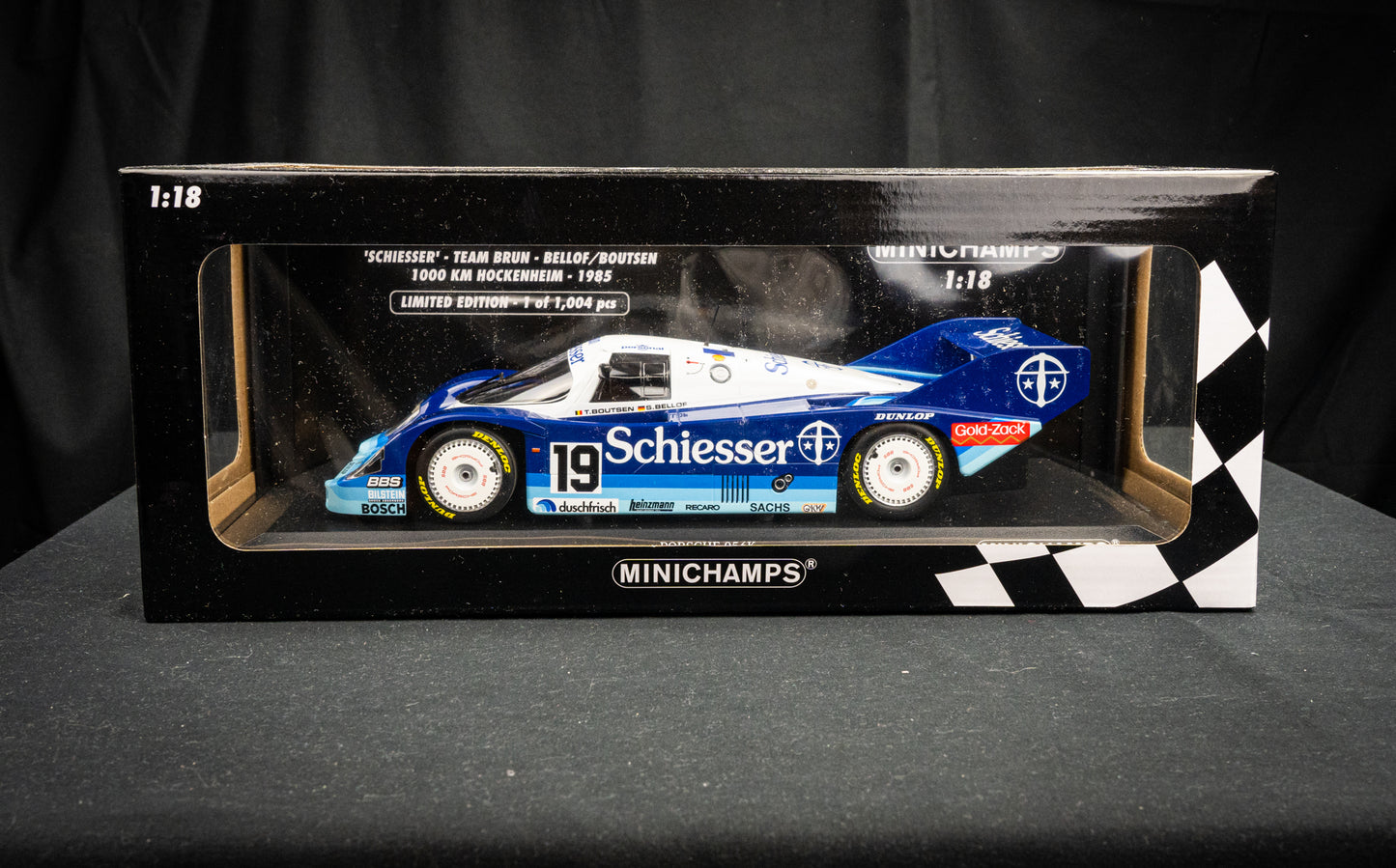 Porsche 956K #19 Bellof / Boutson lim. 1/1004 pcs. Team Schiesser Brun - 1000km Hockenheim 85 - Minichamps 1:18