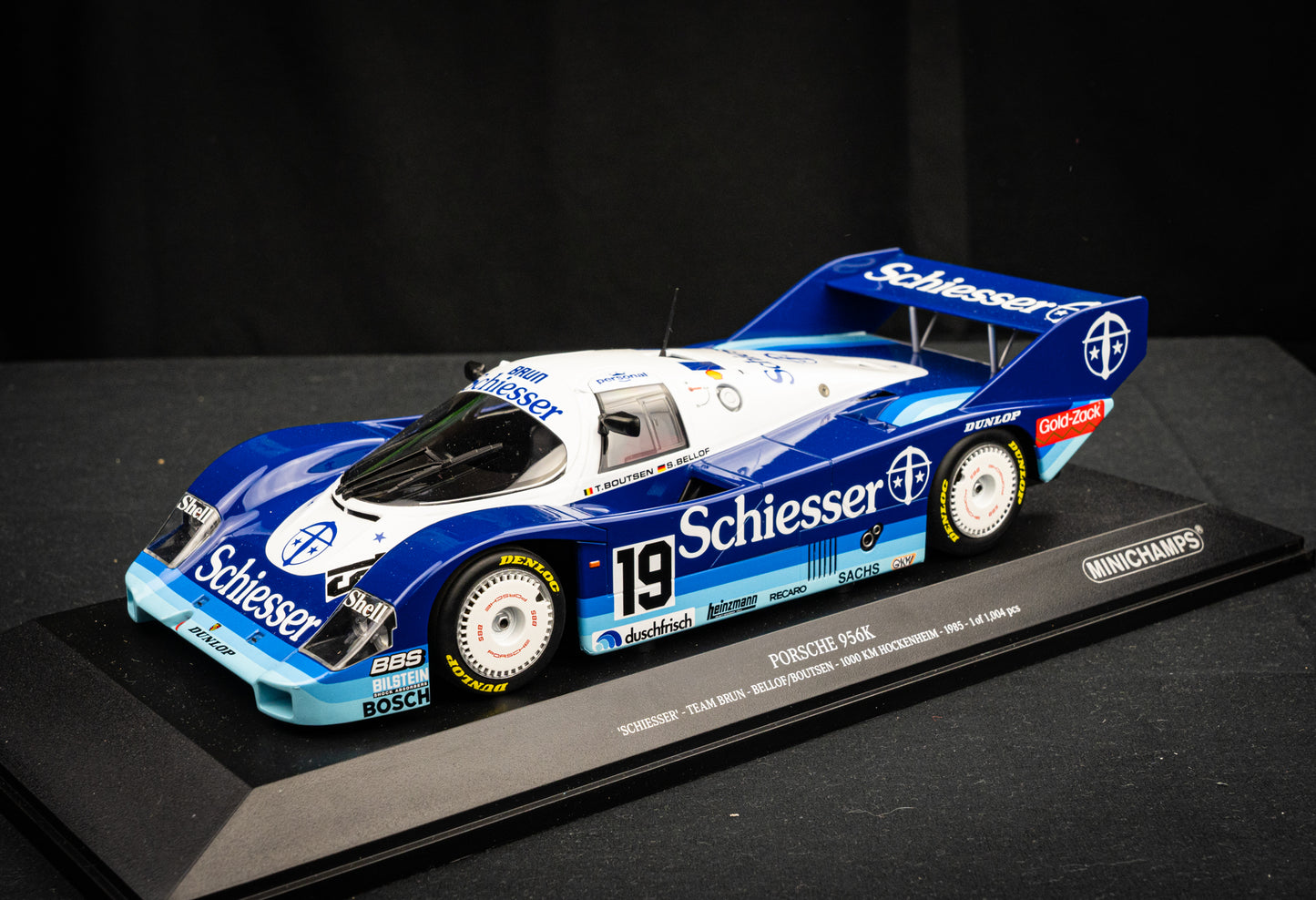 Porsche 956K #19 Bellof / Boutson lim. 1/1004 pcs. Team Schiesser Brun - 1000km Hockenheim 85 - Minichamps 1:18