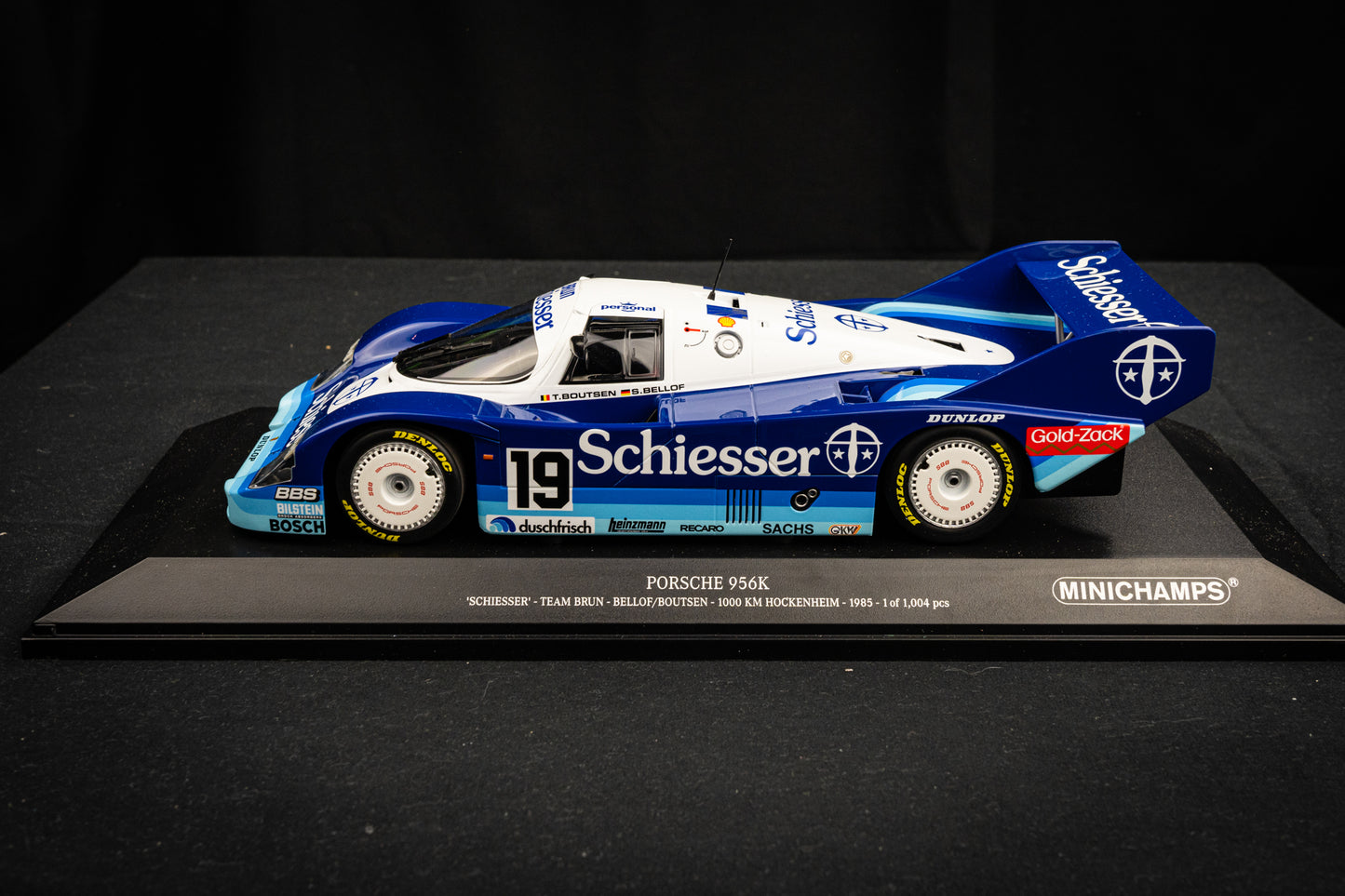 Porsche 956K #19 Bellof / Boutson lim. 1/1004 pcs. Team Schiesser Brun - 1000km Hockenheim 85 - Minichamps 1:18