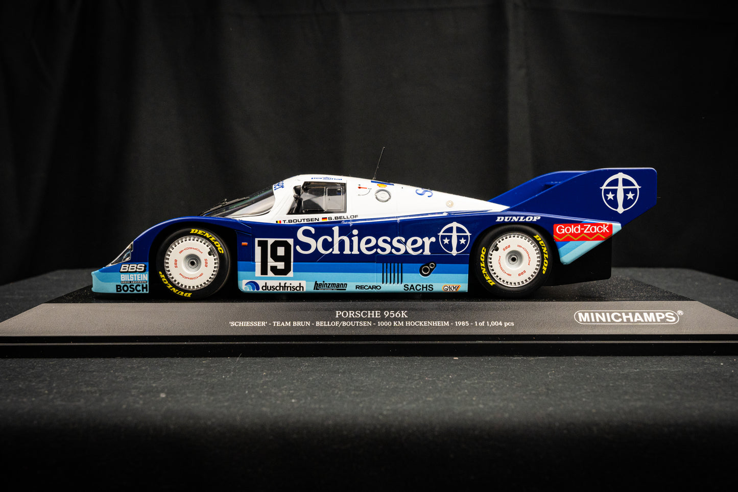 Porsche 956K #19 Bellof / Boutson lim. 1/1004 pcs. Team Schiesser Brun - 1000km Hockenheim 85 - Minichamps 1:18