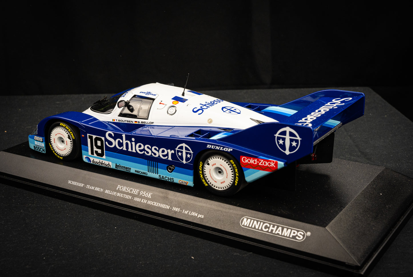 Porsche 956K #19 Bellof / Boutson lim. 1/1004 pcs. Team Schiesser Brun - 1000km Hockenheim 85 - Minichamps 1:18