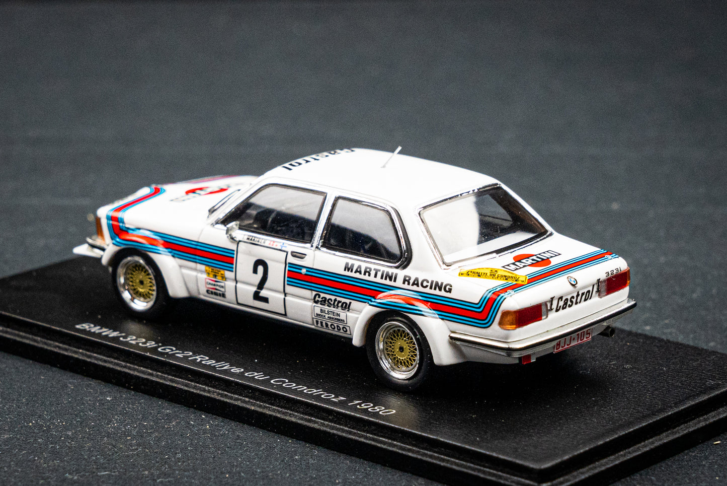 BMW 323i E21 Gr.2 #2 T. Mäkinen / A. Aho Rallye du Condroz 1980  1:43 Spark